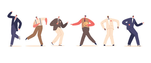 Retro Men Dance Showcases Suave Moves Inspired By Past Eras, Combining Charm, Style, And Nostalgia, Vector Illustration