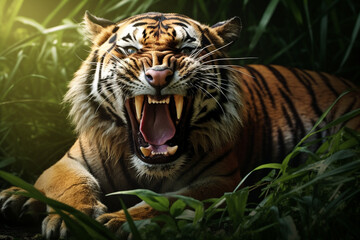 the tiger animal roared angrily