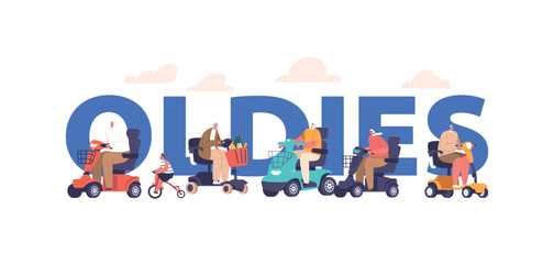 Fototapeta premium Oldies Concept with Elderly Characters Navigating On Scooters, Embodying Timeless Freedom And Resilience