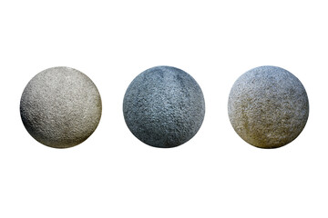 Set of three granite sphere stones isolated on white background.