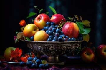 Decorated Lavish Bowl of mix fruits, Generative AI