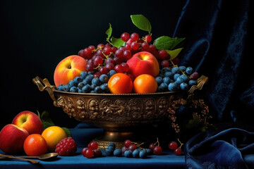 Naklejka premium Decorated Lavish Bowl of mix fruits, Generative AI