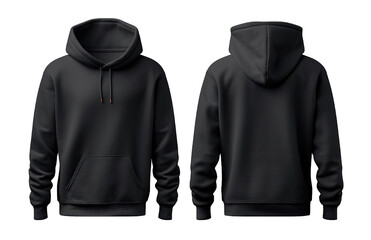 Black hoodie front and back side mockup Template isolated on transparent background. PNG file, cut out