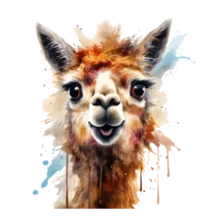 Foto auf Alu-Dibond alpaca looks surprised with big eyes isolated on transparent backgrounds . Generative AI © Pornnapha