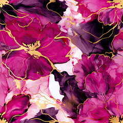 Alcohol ink watercolour flowers seamless  pattern
