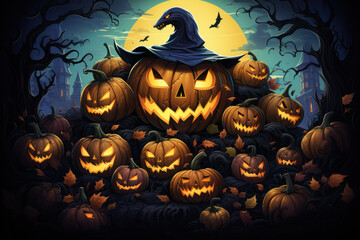 "Halloween Cartoon Pumpkins Illustration: A Playful and Whimsical Background for Spooky Celebrations"