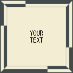 Checkered frame, square shape background. Black grey and white cream colors, modern graphic, vintage style