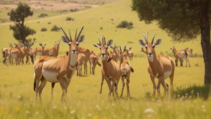 Naklejka na ściany i meble antelopes on a meadow cabarceno natural park spain