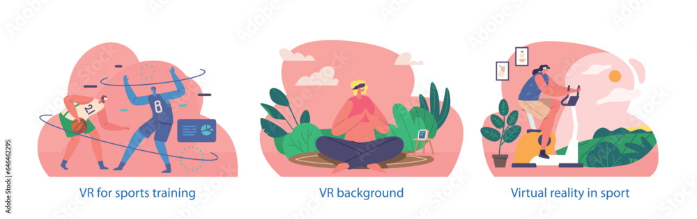 Aufkleber isolated vector elements with character engage in virtual reality sports merge digital technology wi