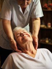 Obraz na płótnie Canvas A Photo of a Senior Lady Enjoying a Traditional Massage