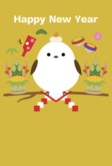 年賀状テンプレート　鏡餅シマエナガ　賀詞あり