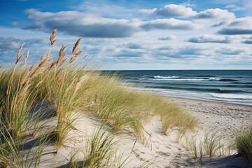 Beautiful beach and sand dunes near Henne Strand, Jutland, Denmark's North Sea coast. Generative AI