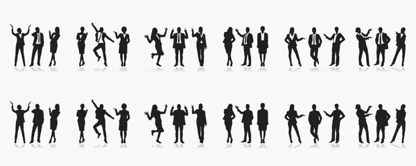 Set of business people silhouette, man and woman team, isolated on white background