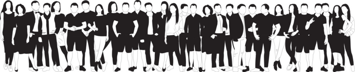 Set of business people silhouette, man and woman team, isolated on white background