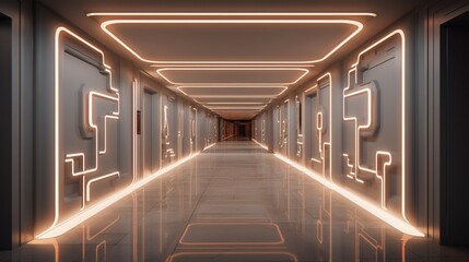 A hallway with integrated LED lighting highlighting architectural details