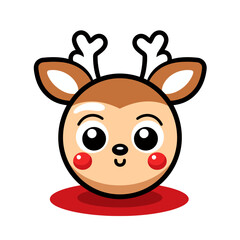 Cartoon Vector cute Rudolph with shining red nose Christmas Illustration
