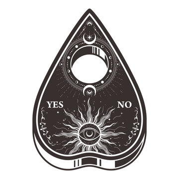 Ouija pointer, spirit board or talking board for spiritualism session, vector