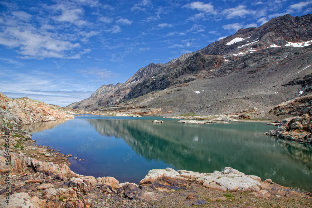 Wall mural Refelction of slopes on the lake, Lac de la Fare