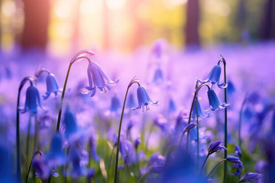 Bluebell Bliss: A Field of Vibrant Blue Blossoms, Nature's Symphony in Shades of Azure
