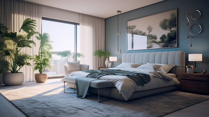 interior design, bedroom with bed, interior of a bedroom