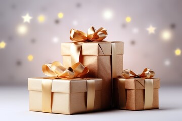 Obraz na płótnie Canvas Gift boxes with ribbon bow stack. Holiday celebration presents 