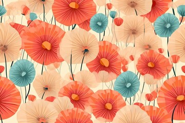 Abstract floral background of apricot and teal pastel hand drawn flowers Seamless pattern.