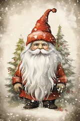 Christmas Gnome mythical creature. Postcard, poster, print design. Generative Ai