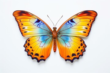 A vibrant butterfly alone on a plain white background. Generative AI