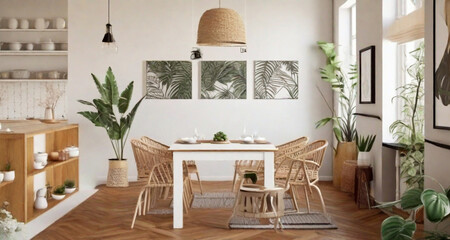  modern room with table and chairs HD 8K wallpaper Stock Photographic Image