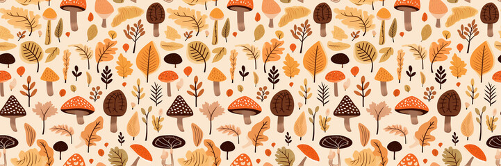 Cosy Autumn Seamless Pattern Design, Earthy brown and orange tones, Autumn inspired