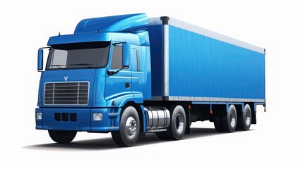 Blue semi truck isolated on white background