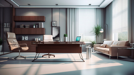 Nowoczesne i minimalistyczne biuro z dużym oknem