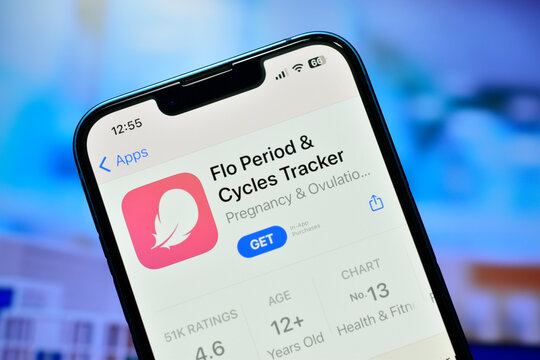 New Delhi, India 4 September 2023:- Flo period app on iphone used to track period cycle in woman