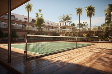 3D rendered depiction of a padel court. Generative AI