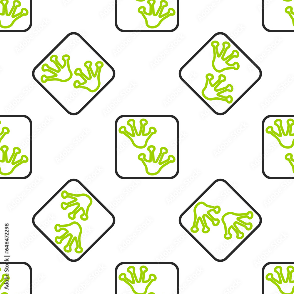 Poster line frog paw footprint icon isolated seamless pattern on white background. vector