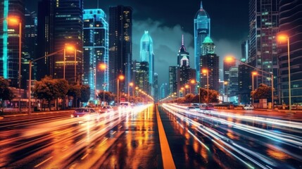 Fototapeta na wymiar Futuristic cityscapes at night time