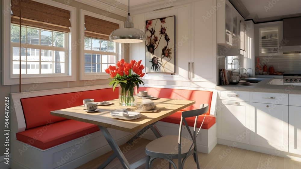 Wall mural a kitchen with a breakfast nook and banquette seating