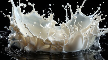 Realistic splash or wave of milk with drops on black background