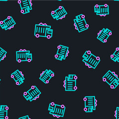 Line Large industrial mining dump truck icon isolated seamless pattern on black background. Big car. Vector