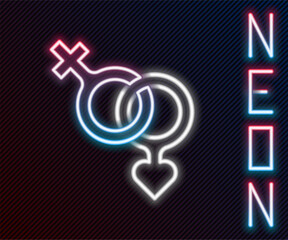 Glowing neon line Gender icon isolated on black background. Symbols of men and women. Sex symbol. Happy Valentines day. Colorful outline concept. Vector
