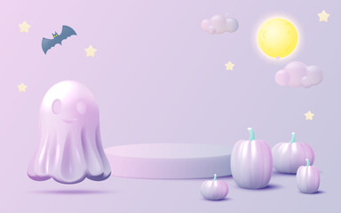 Happy Halloween banner art background with ghost