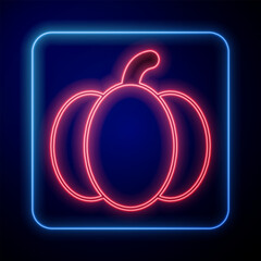 Glowing neon Pumpkin icon isolated Glowing neon background. Happy Halloween party. Vector