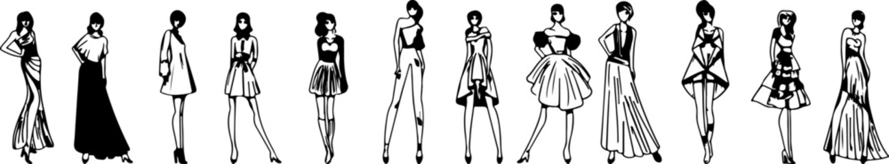 black and white background with girls set 