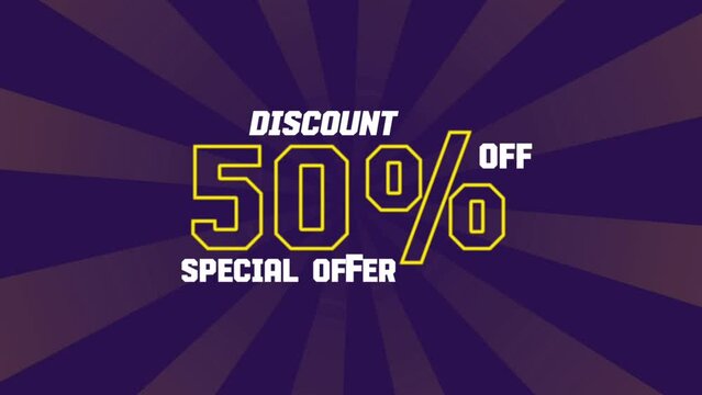 special offer 50% discount animation suitable for social media promotions, special offers, sales, special events, marketing, discounts.