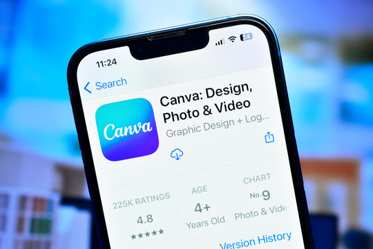 Delhi, India 4 September 2023:- Canva app on smartphone use to create graphic design and content