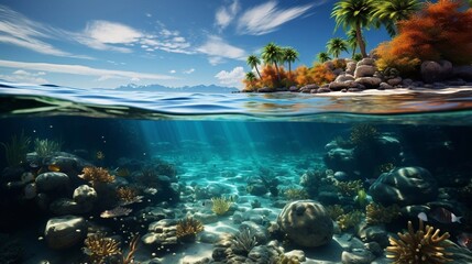 Fototapeta na wymiar Underwater photo - beautiful tropical beach.