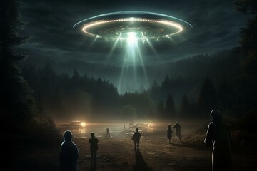 Artwork: Extraterrestrial craft abducting scene. Generative AI