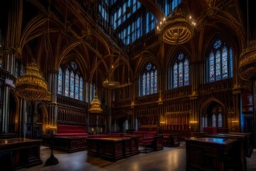 Fototapeta premium Manchester Town Hall Lord Mayors office space interior room painting of the queen portrait hanging