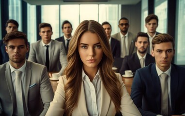 Fototapeta premium Group of businessman confidant look in office background