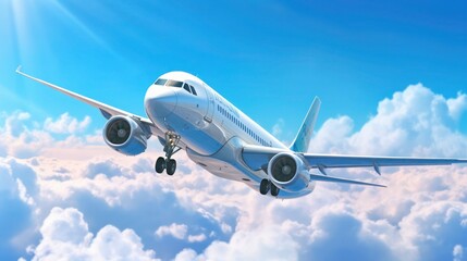 Airplane on blue sky and cloud with clean background